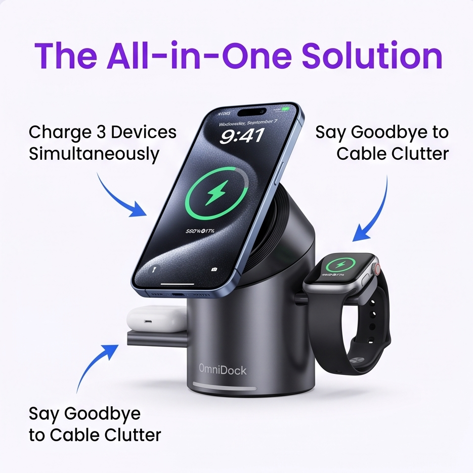 OmniDock™ 3-in-1 Qi2 Magnetic Fast Charger